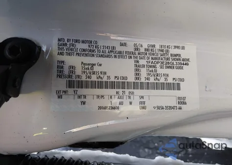 2016 Ford Focus S from USA, damaged, VIN 1FADP3E28GL339449